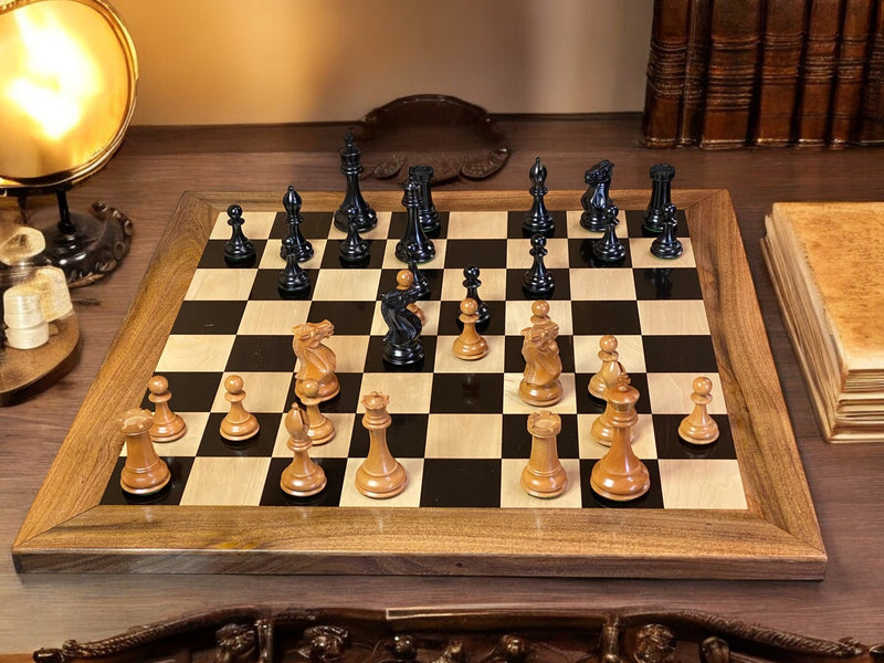 4 Inch Staunton Antique Collector 23" Ebony Acacia Chessboard & Mahogany Box - Official Staunton™ 