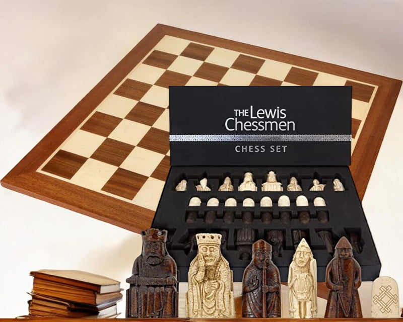 Isle of Lewis Large Chess Pieces, 19" Mahogany Board - Official Staunton™ 