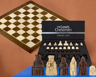 Isle of Lewis Chess Pieces & 19" Walnut Chess Board - Official Staunton™ 