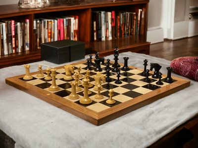 Mark Antony Ebony Chessmen & Ebony Acacia Chess Board - Official Staunton™ 