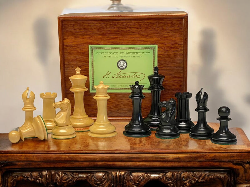 3.5 Inch DropJaw Ebony Chess Set & Mahogany Slide Box - Official Staunton™ 