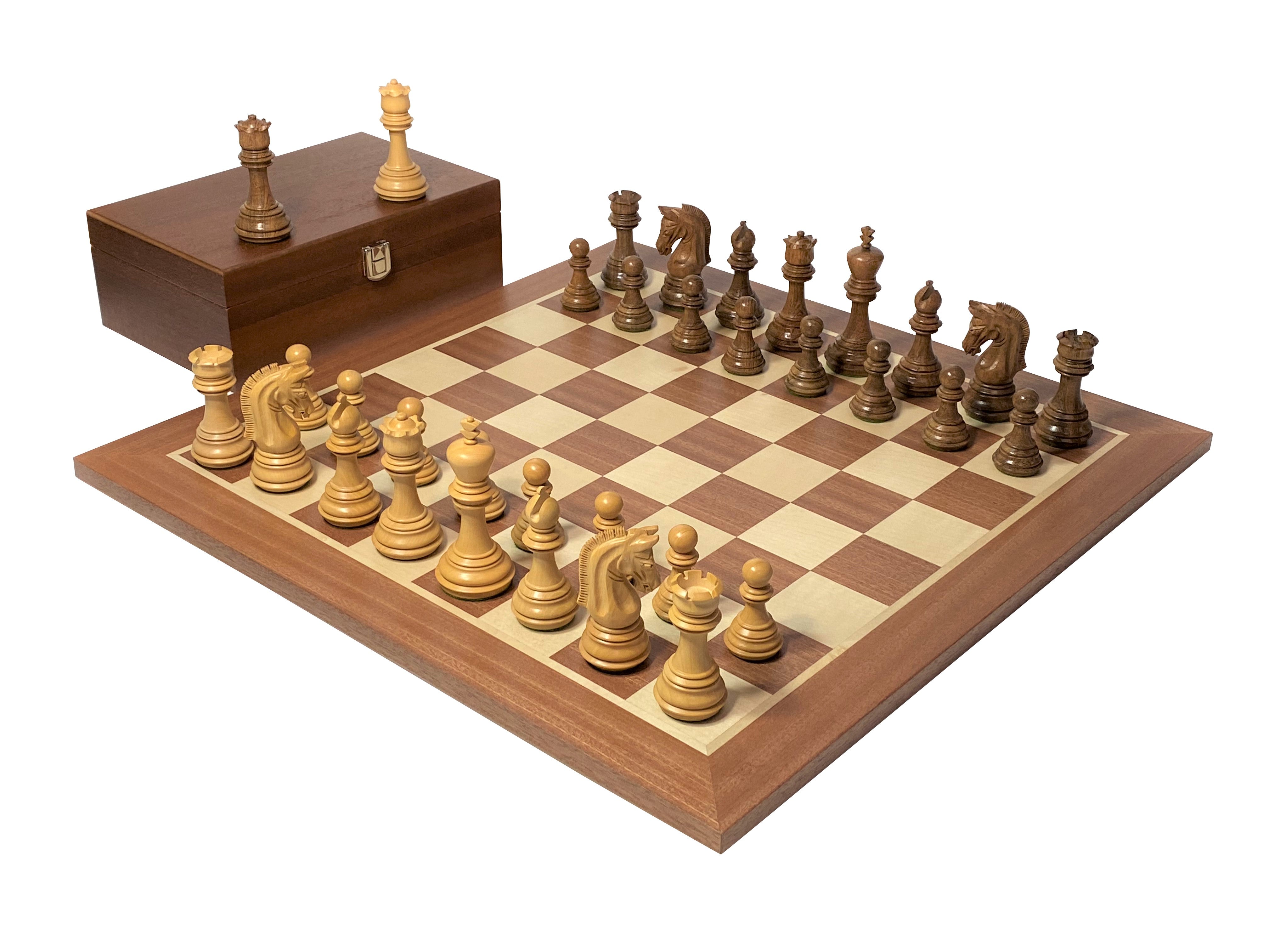 Imperial Acacia Mahogany Chess Set & Sapele Box – Official Staunton