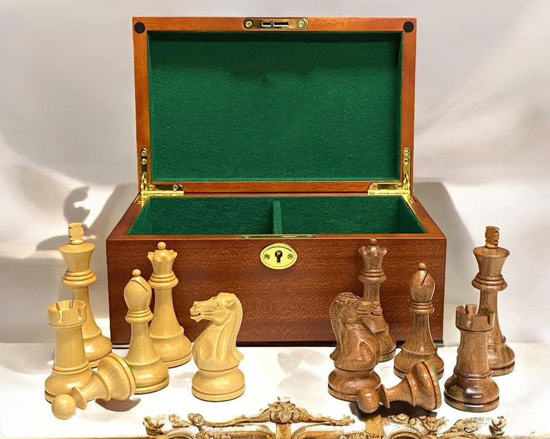 4" Staunton Acacia Winchester Chess Pieces & Mahogany Box - Official Staunton™ 