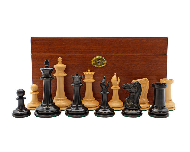 3.5" Cooke 1849 Chessmen & Deluxe Mahogany Box