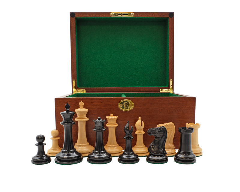 3.5" Cooke 1849 Chessmen & Deluxe Mahogany Box