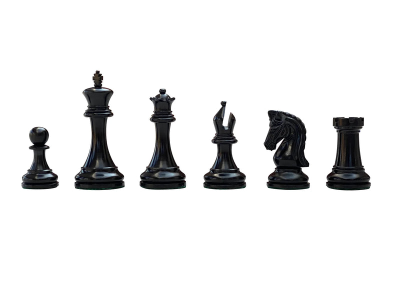 20" Italian Blue Chess Board, Imperial Ebony Chess Pieces, Vinyl Box - Official Staunton™ 