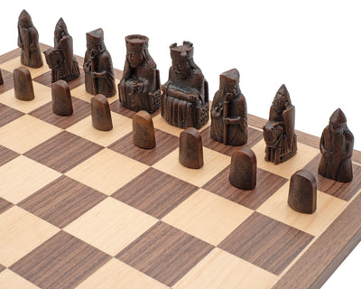 Compact Lewis Chessmen in Presentation Case & Walnut Chessboard - Official Staunton™ 