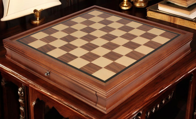 20 Inch Mahogany Walnut Drawer Chess Board - Official Staunton™ 