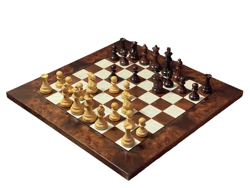 16.5 Inch Italian Elm Chess Board Spirit Rosewood Chessmen & Slide Box - Official Staunton™ 