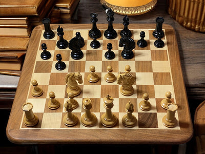 King Arthur Ebony Chessmen 21 Inch Hand made Acacia Chessboard - Official Staunton™ 