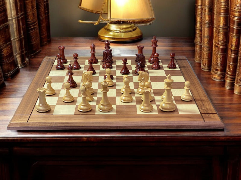 Italian Walnut Chess Board & Sultan Redwood Chess Pieces - Official Staunton™ 