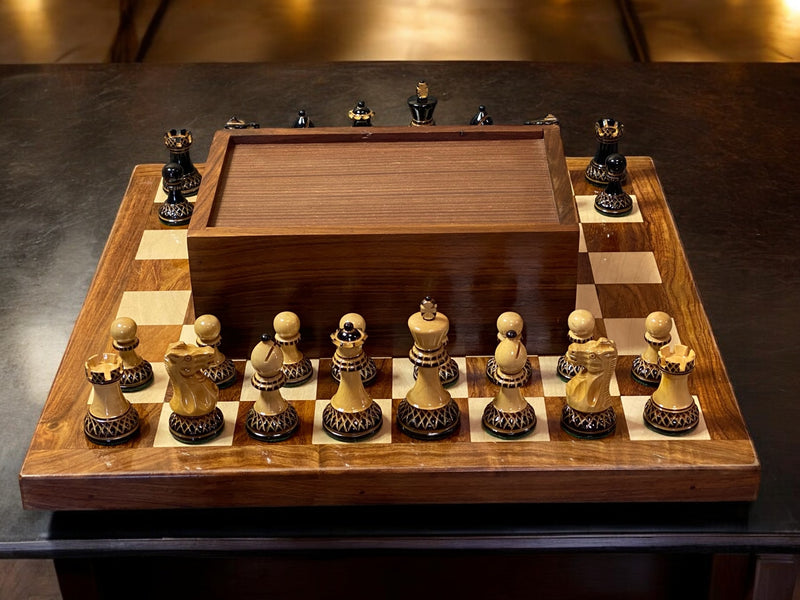 16" Solid Wood Board, 3" Parker Chessmen, Solid Wooden Chess Box - Official Staunton™ 