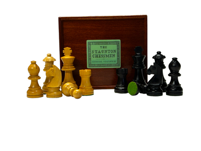 Club Classic Ebonised Chessmen & Slide Lid Box - Official Staunton™ 