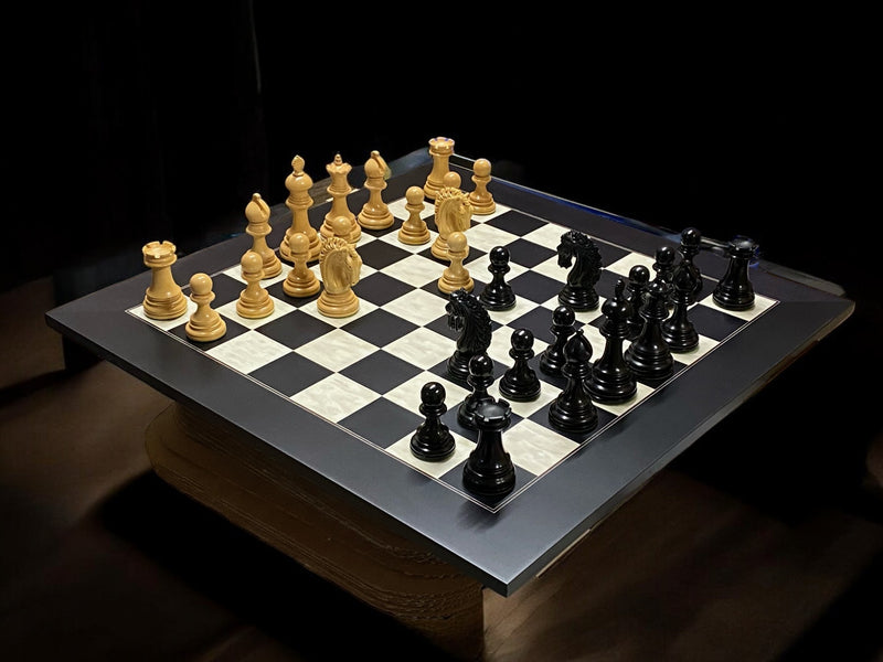 Appaloosa Staunton Ebony Chess Set with 21" Burl Anegre Board