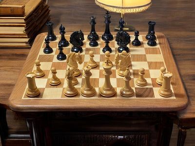 King Arthur Ebony Chessmen 21 Inch Hand made Acacia Chessboard - Official Staunton™ 