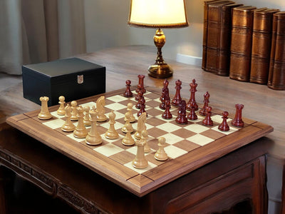 Italian Walnut Chess Board & Sultan Redwood Chess Pieces - Official Staunton™ 