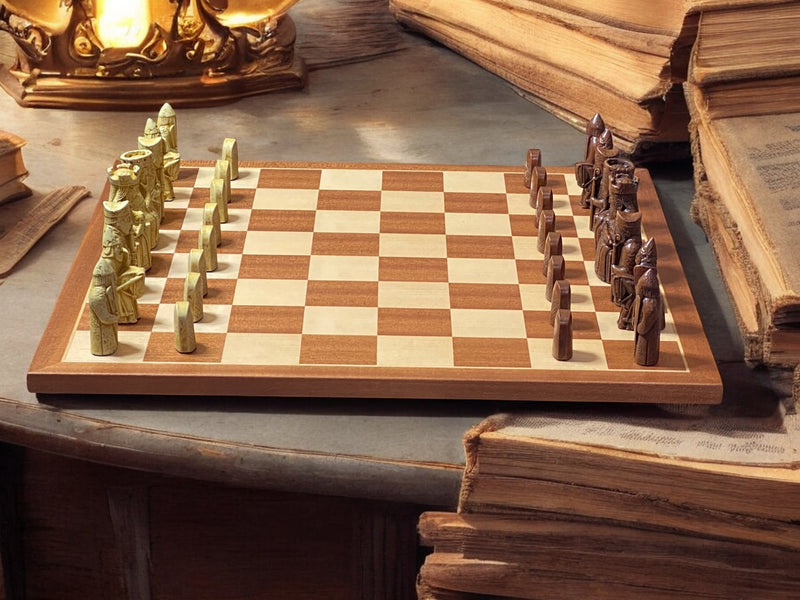 Compact Lewis Chessmen in Presentation Case & Mahogany Chessboard - Official Staunton™ 