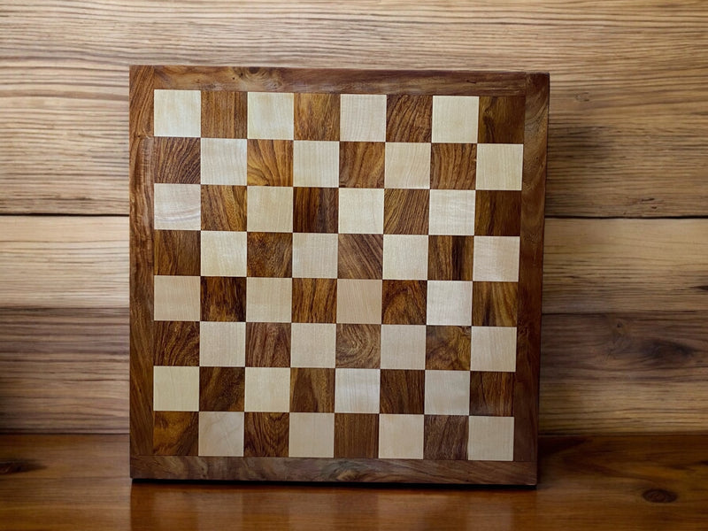 18" Handmade Acacia and Boxwood Hardwood Chess Board - Official Staunton™ 