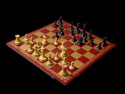 3.5" Leuchars  Chessmen Italian Claret Chess Board Mahogany Slide Box