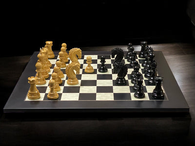 Appaloosa Staunton Ebony Chess Set with 21" Burl Anegre Board