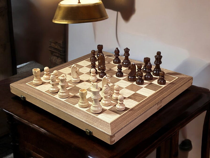 15" Walnut Folding Chess and Checkers Set - Official Staunton™ 