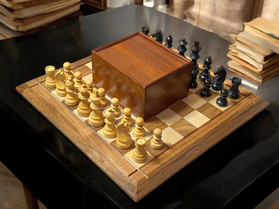 15" Solid Wood Chessboard  3" Ebonized Club Classic &  Mahogany Slide Box