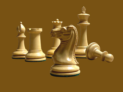 1849 Cooke Chessmen with 20-Inch Anegre Burl Board Vinyl Box