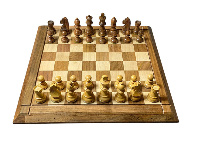 15" Solid Wood Chessboard  3" Acacia Club Classic &  Mahogany Slide Box