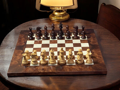 16.5 Inch Italian Elm Chess Board Spirit Rosewood Chessmen & Slide Box - Official Staunton™ 