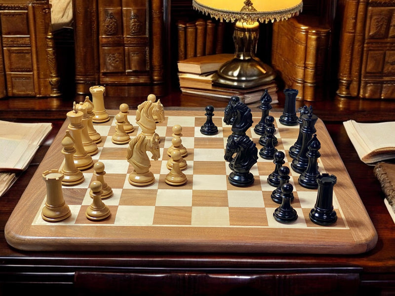 King Arthur Ebony Chessmen 21 Inch Hand made Acacia Chessboard - Official Staunton™ 