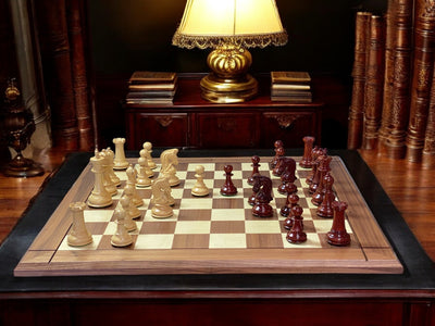 Italian Walnut Chess Board & Sultan Redwood Chess Pieces - Official Staunton™ 