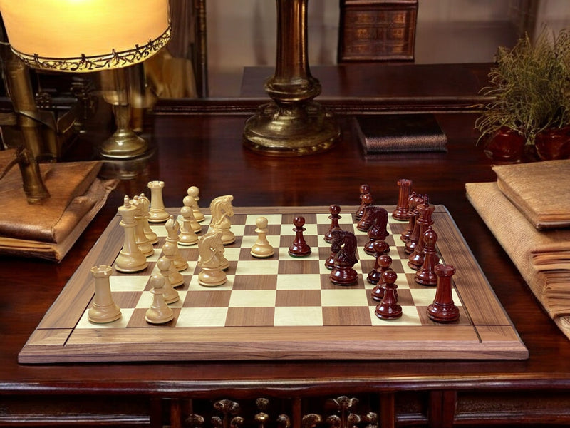 Italian Walnut Chess Board & Sultan Redwood Chess Pieces - Official Staunton™ 