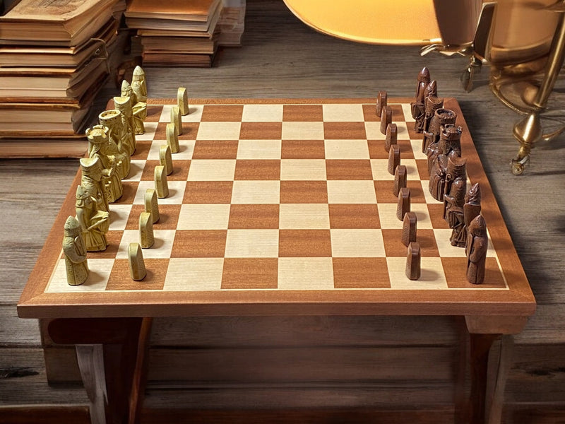 Compact Lewis Chessmen in Presentation Case & Mahogany Chessboard - Official Staunton™ 