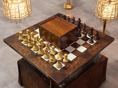 16.5 Inch Italian Elm Chess Board Spirit Rosewood Chessmen & Slide Box - Official Staunton™ 