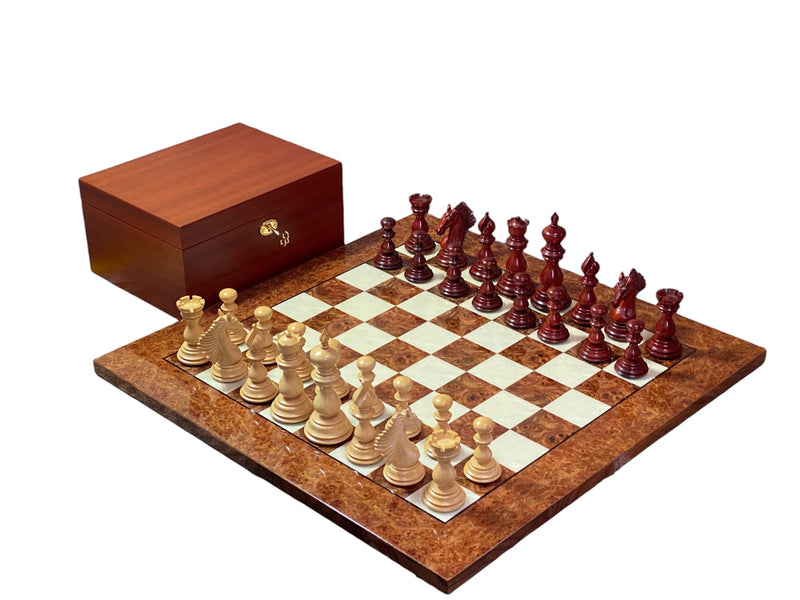 Friesian Chessmen with Madrona Briar Chessboard and Mahogany Box - Official Staunton™ 