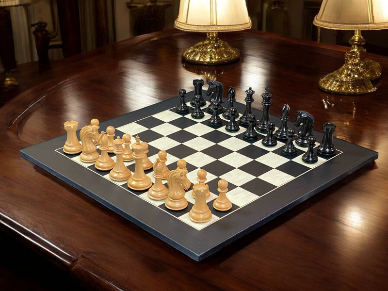 Imperial Ebony Chess Pieces & Anegre Burl Chess Board - Official Staunton™ 