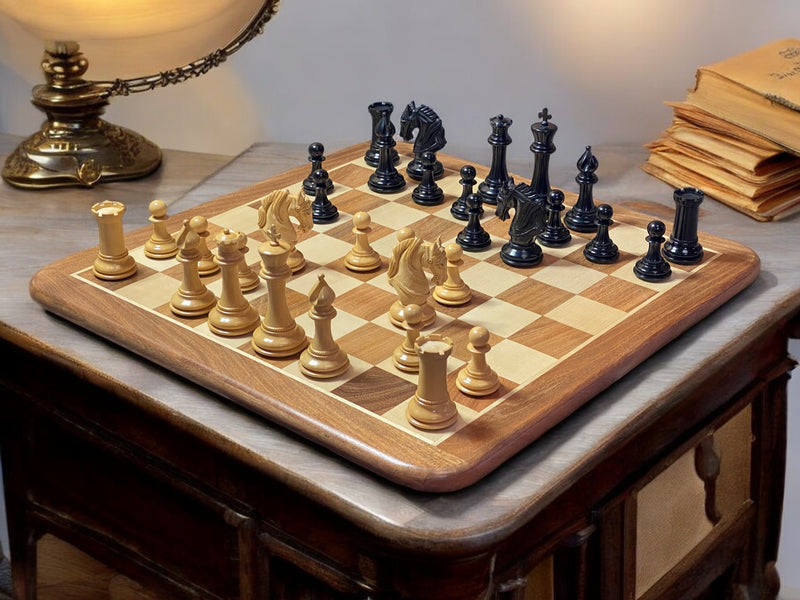 King Arthur Ebony Chessmen 21 Inch Hand made Acacia Chessboard - Official Staunton™ 