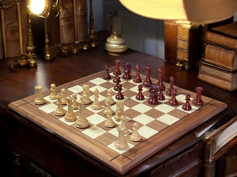 Italian Walnut Chess Board & Sultan Redwood Chess Pieces - Official Staunton™ 