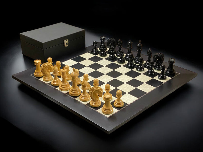 Appaloosa Staunton Ebony Chess Set with 21" Burl Anegre Board