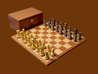 Bridled Knight Acaia 19" Mahogany Chess Set & Box