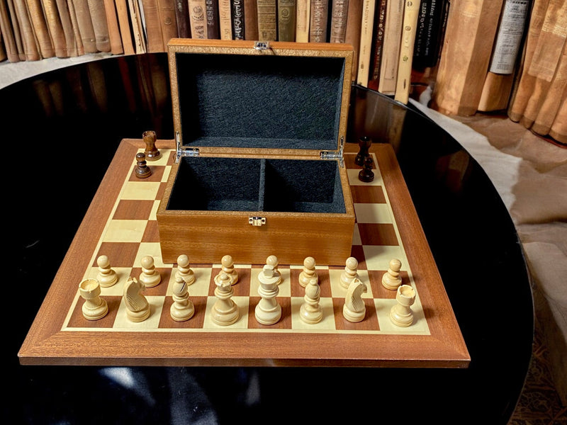 XL Grandmaster Acacia Mahogany Chess Set and Box