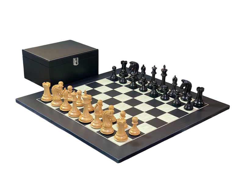 Imperial Ebony Chess Pieces & Anegre Burl Chess Board - Official Staunton™ 