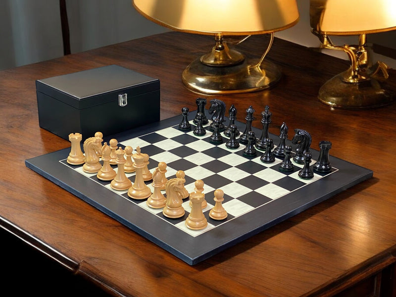 Imperial Ebony Chess Pieces & Anegre Burl Chess Board - Official Staunton™ 