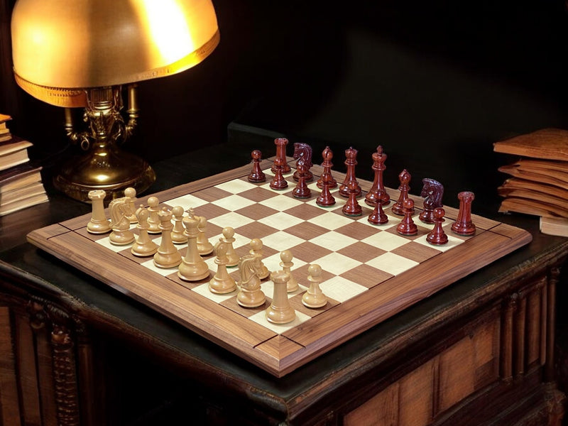 Italian Walnut Chess Board & Sultan Redwood Chess Pieces - Official Staunton™ 