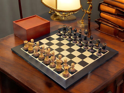 3" Parker Chessmen 16 "Anegre Board and Mahogany Slide Box - Official Staunton™ 