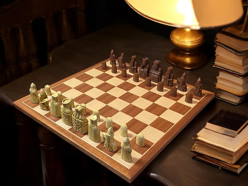 Compact Lewis Chessmen in Presentation Case & Mahogany Chessboard - Official Staunton™ 