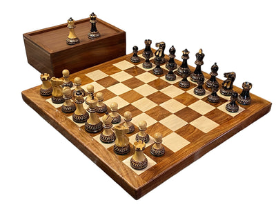 16" Solid Wood Board, 3" Parker Chessmen, Solid Wooden Chess Box - Official Staunton™ 