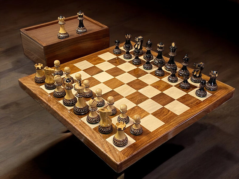 16" Solid Wood Board, 3" Parker Chessmen, Solid Wooden Chess Box - Official Staunton™ 