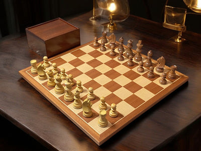 15.75" Classic Acacia Mahogany Chess Set & Slide Top Box - Official Staunton™ 