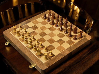 10 Inch Folding Magnetic Chess Set with Brass Clasp - Official Staunton™ 